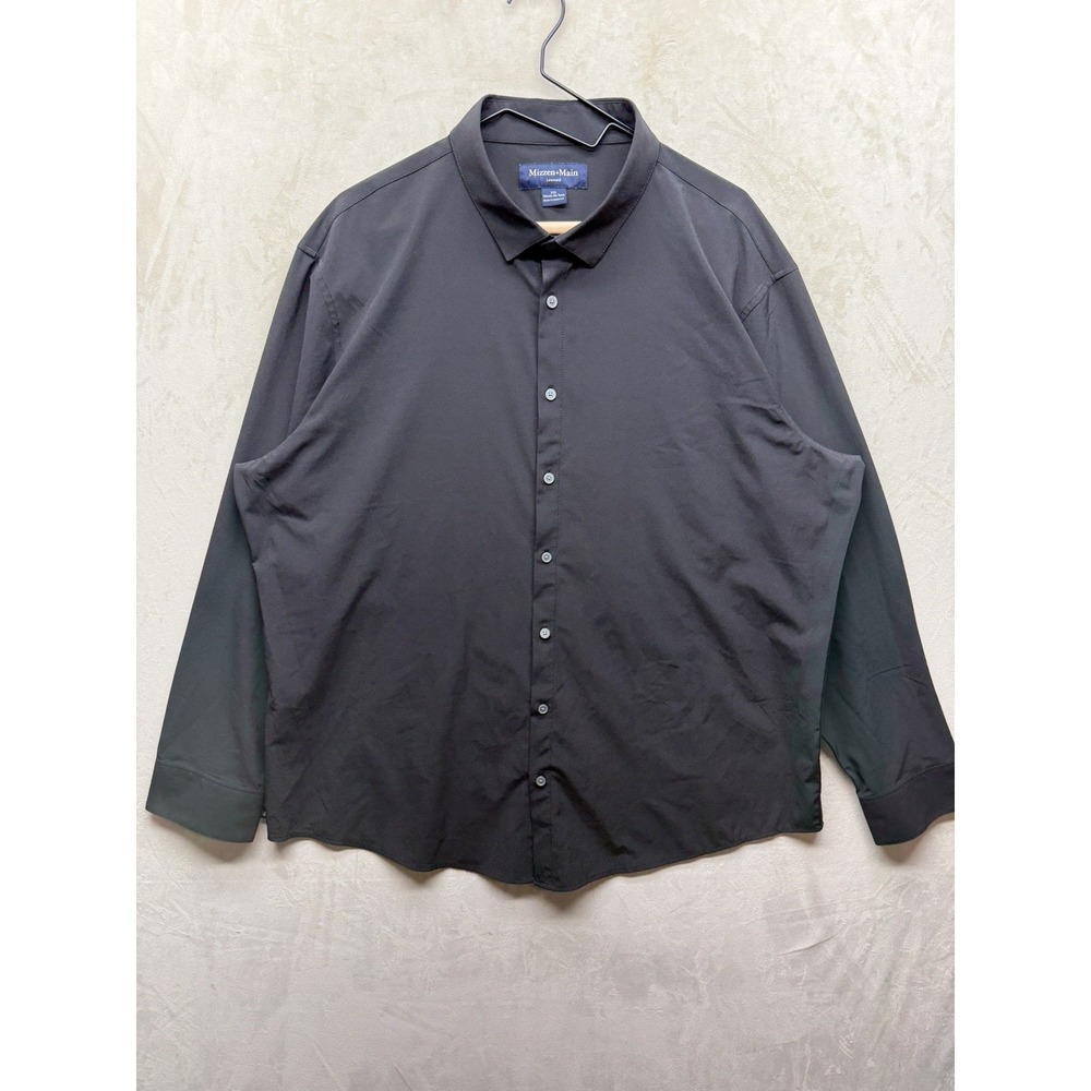 Mizzen+Main Shirt Men's 2XL Leeward Black Long Sleeve Button Up Stretch No Tuck